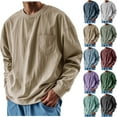 thumbnail image 1 of BiZtdJrK Mens Long Sleeve Oversized Tshirts Casual Crewneck Distressed Washed Tops with Pocket Fall Pullover Blouse, Purple, XXXL, 1 of 7
