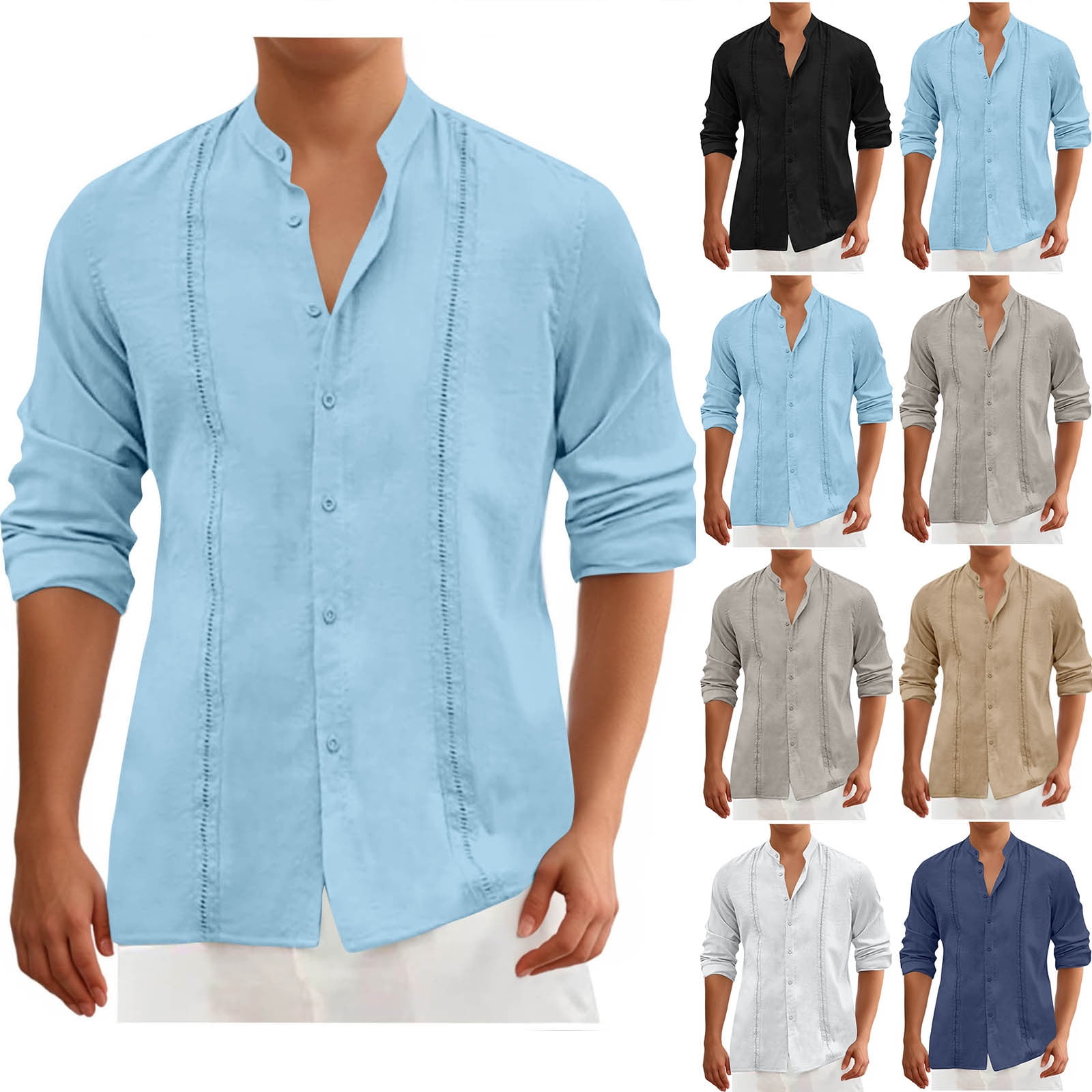 BiZtdJrK Mens Long Sleeve Shirts Cotton Linen Breathable Work Tops