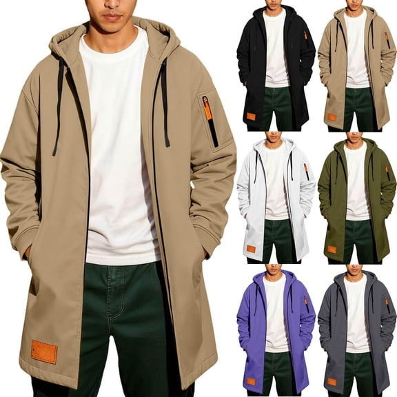 BiZtdJrK Mens Mid-Length Tactical Hoodies Loose Long Sleeve Full Zipper Trench Coats Outdoor Multi Pockets Cargo Sweatshirts Jackets, Army Green, M