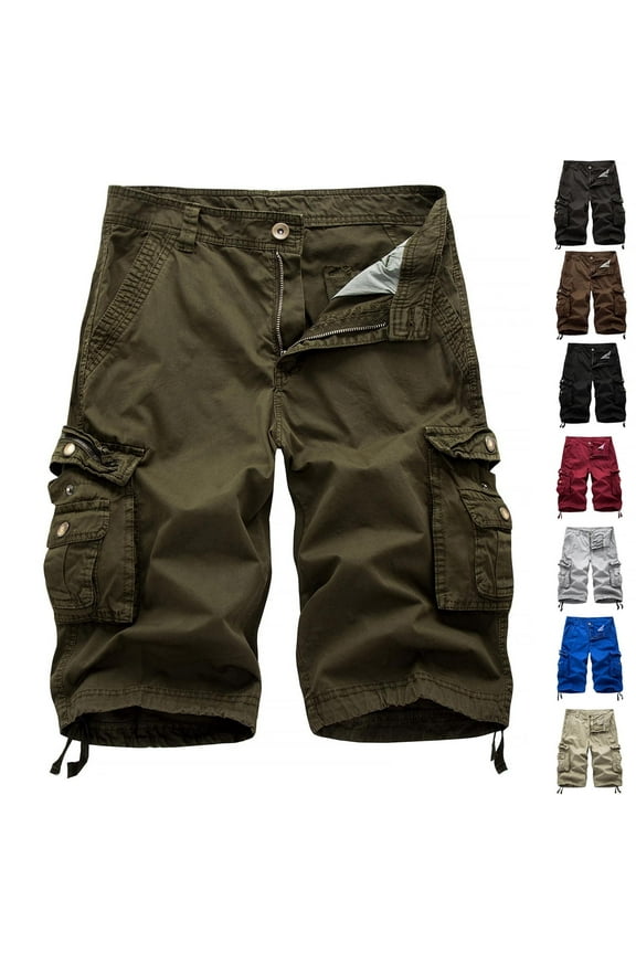 Mens Military Cargo Shorts Knee Length Lightweight Cotton Athletic Shorts Tactical Outdoor Hiking Shorts with Multi Pockets clearance items Green M
