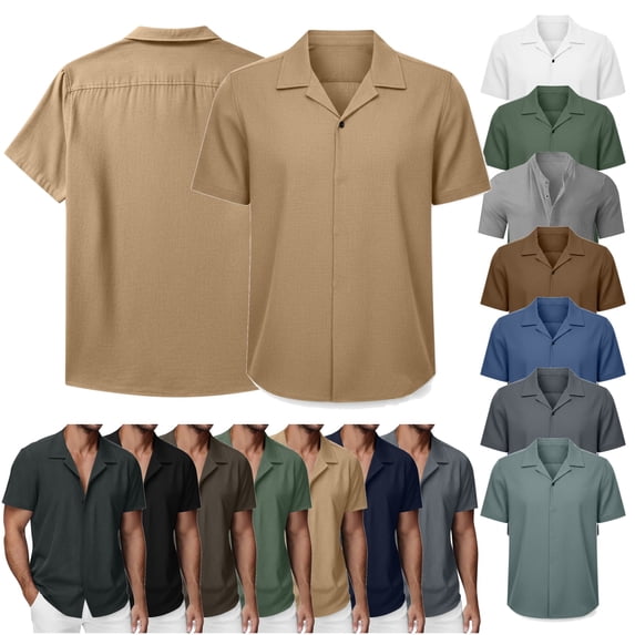 BiZtdJrK Mens Muscle Dress Shirts Short Sleeve Business Casual Button Down Hawaiian Shirt Summer Vacation Travel Tops Army Green S