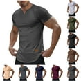 thumbnail image 1 of BiZtdJrK Mens Muscle Slim T Shirt Short Sleeve Solid V Neck Longline Henley Tshirt Summer Gym Workout Shirt Tees Black L, 1 of 8