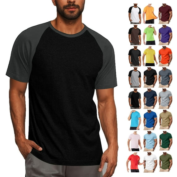 BiZtdJrK Mens Pajama Tees Color Block Raglan Short Sleeve Casual Tee Tops Comfy Lightweight Summer Sleep T Shirts Brown XXL