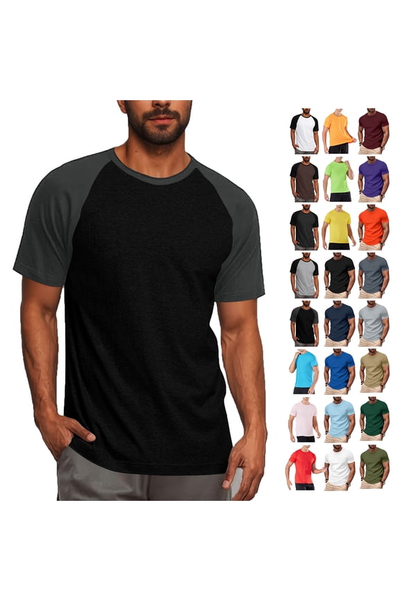 Mens Raglan Baseball Tee Short Sleeve Color Block T Shirts Summer Loose Casual Sport Tshirt Black M