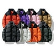 thumbnail image 1 of BiZtdJrK Mens Puffer Jacket Zip Up Stand Collar Padded Coat Color Block Down Jacket Warm Winter Casual Outerwear Orange XXXL, 1 of 4