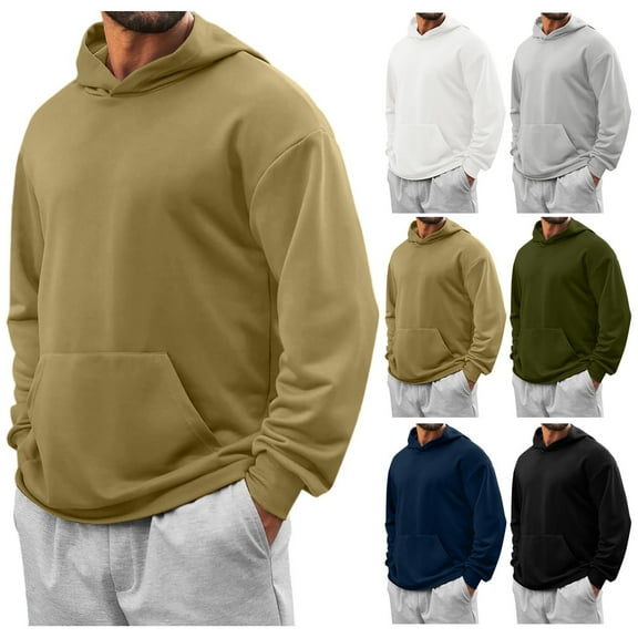 BiZtdJrK Mens Pullover Sweatshirt Casual Cotton Hooded Collar Hoodies Fall Fashion Casual Long Sleeve Sweatshirts with Kangaroo Pocket, Army Green, L