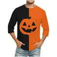 thumbnail image 1 of BiZtdJrK Mens Pumpkin Print T Shirts 3/4 Length Sleeve Crewneck Pullover Tops Funny Halloween Holiday Casual Tees Gift Tee Top for Teen Boys Of The Z-Black#long sleeve shirts for men XXXXL, 1 of 4