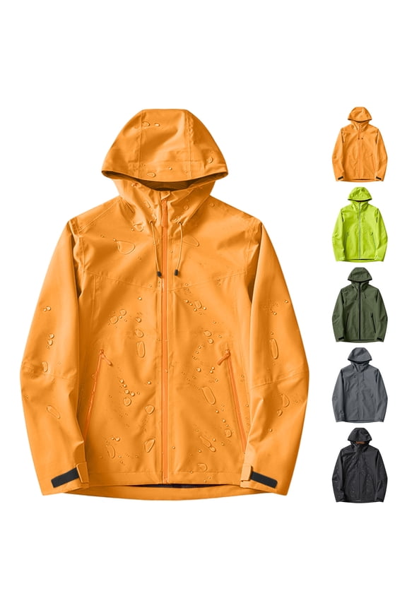 BiZtdJrK Mens Rain Jacket with Hood Lightweight Waterproof Sports Jackets Solid Color Long Sleeve Travel Hiking Cycling Outwear, Black, S