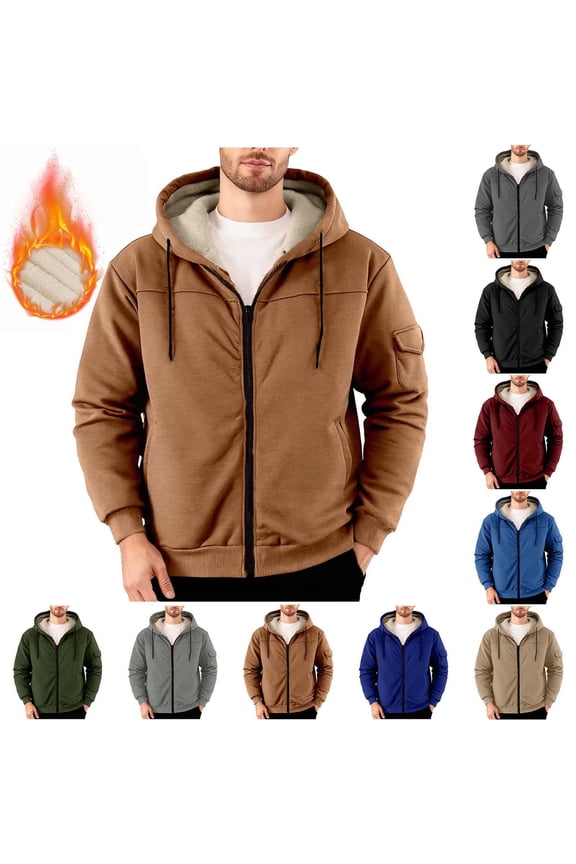 BiZtdJrK Mens Sherpa Lined Hoodie Jackets Winter Thermal Full Zip Hooded Sweatshirt with Pockets, Blue, XXL