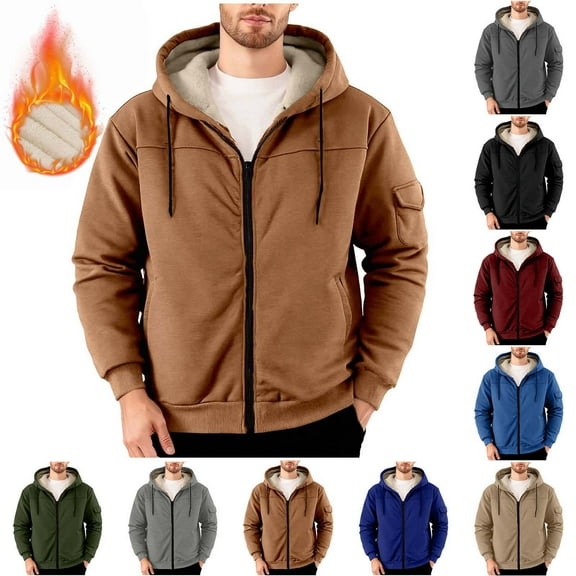 BiZtdJrK Mens Sherpa Lined Hoodie Jackets Winter Thermal Full Zip Hooded Sweatshirt with Pockets, Wine, XXXL