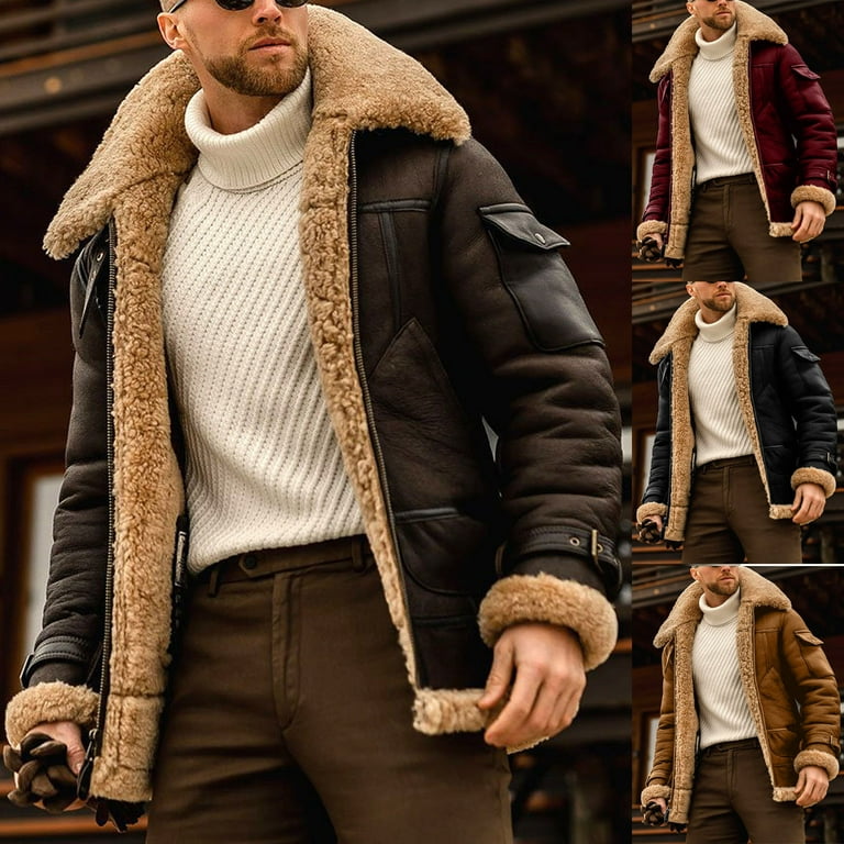 BiZtdJrK Mens Sherpa Lined Trucker Jackets Long Sleeve Zip Up