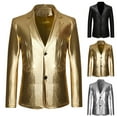 thumbnail image 1 of BiZtdJrK Mens Shiny Jackets Faux Leather Notched Lapel Two Button Casual Blazer Jacket Fashion Prom Party Sport Coats Black XXL, 1 of 4