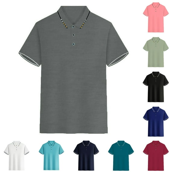BiZtdJrK Mens Short Sleeve Polo Shirts Regular Fit Stretch Golf Polo Shirts Dry Fit Performance Moisture Wicking Polo Shirt Basic Solid Casual Sports Tennis T-shirt Deals of Today Blue XL