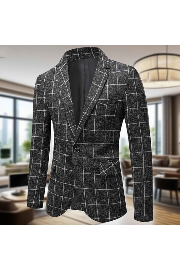 Mens Slim Fit Sport Jacket Plaid One Button Casual Blazers Big and Tall Dress Jackets Notch Lapel Stylish Suit Coats White XXXXL