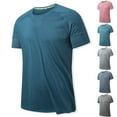 thumbnail image 1 of BiZtdJrK Mens Solid Athletic T Shirts Dry Fit Moisture Wicking Tshirts Outdoor Lightweight Running Workout Gym Round Neck Tee Tops Pink XL, 1 of 1