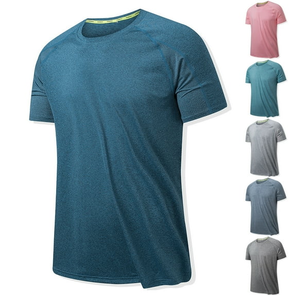 BiZtdJrK Mens Solid Athletic T Shirts Dry Fit Moisture Wicking Tshirts Outdoor Lightweight Running Workout Gym Round Neck Tee Tops Pink XL