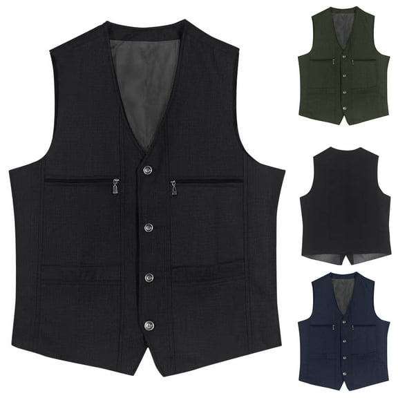 BiZtdJrK Mens Solid Fishing Vest Button Down V Neck Outdoor Waistcoat Sleeveless Hiking Camping Cargo Jackets with Zipper Pockets Black XXL