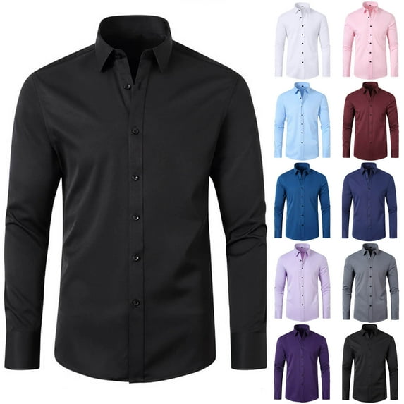 BiZtdJrK Mens Solid Oxford Shirt Wrinkle Free Long Sleeve Dress Shirts Regular Fit Business Casual Shirt Formal Wedding Party Prom Shirts Deal of The Day Prime White XXXL