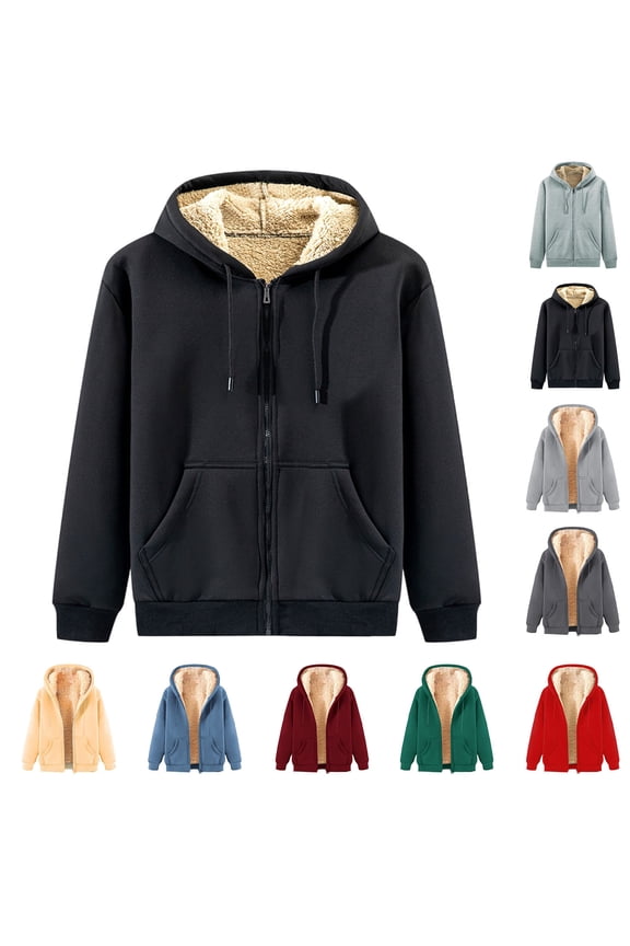 Mens Solid Sweatshirt Jackets Drawstring Zip Up Long Sleeve Fleece Lined Hooded Jackets Big and Tall Casual Winter Hoodie Coats with Pockets Dark Gray XXXXXL