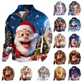 thumbnail image 1 of BiZtdJrK Mens Stand Up Collar Pullover Sweatshirts Christmas Quarter Button Cute Reindeer Graphic Print Long Sleeve Casual Tops, Multicolor, XL, 1 of 6