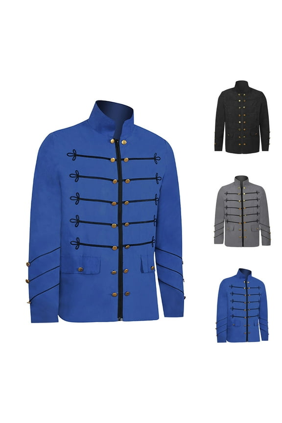 BiZtdJrK Mens Steampunk Pirate Jackets Halloween Cosplay Costume Medieval Gothic Coat Zip Up Long Sleeve Blazers Vintage Embroidery Outwear, Gray, L