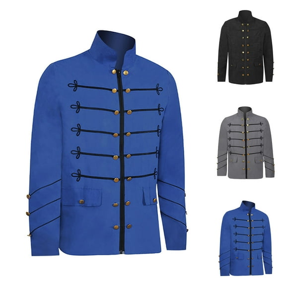 BiZtdJrK Mens Steampunk Pirate Jackets Halloween Cosplay Costume Medieval Gothic Coat Zip Up Long Sleeve Blazers Vintage Embroidery Outwear, Gray, M