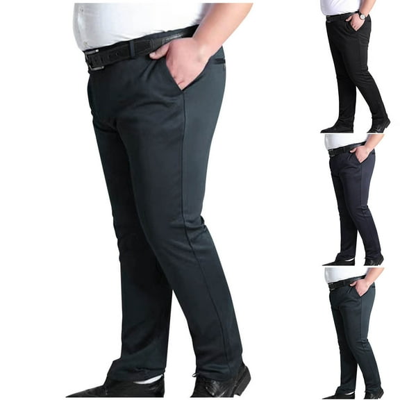 BiZtdJrK Mens Stretch Dress Pants Zipper Casual Work Suit Pants Summer Travel Dress Trousers with Pockets Navy L