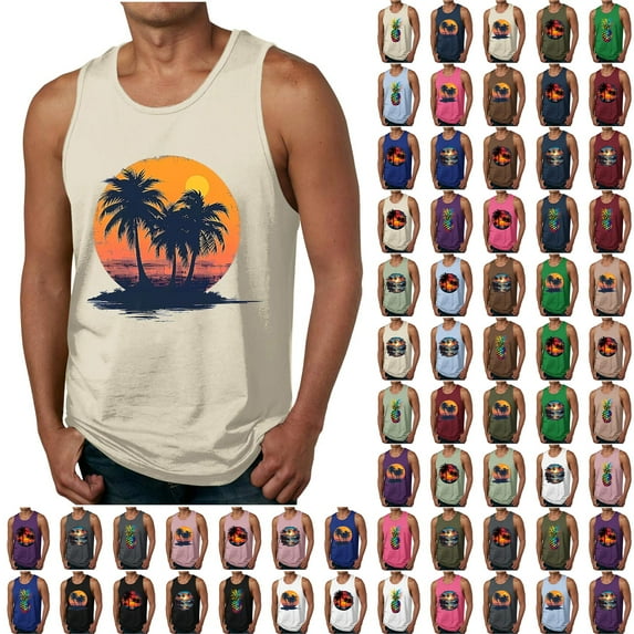 BiZtdJrK Mens Summer Beach Tank Tops Casual Loose Crewneck Sleeveless Tees Tropical Hawaiian Palm Tree Print Muscle Shirts Vacation Clothes Black XL My Orders Placed By Me