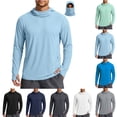 thumbnail image 1 of BiZtdJrK Mens Sun Protection Hoodie with Mask UPF 50+ Quick Dry Long Sleeve Fishing Hiking Shirts Solid Color Lightweight UV Rash Guards Light Blue XL, 1 of 9