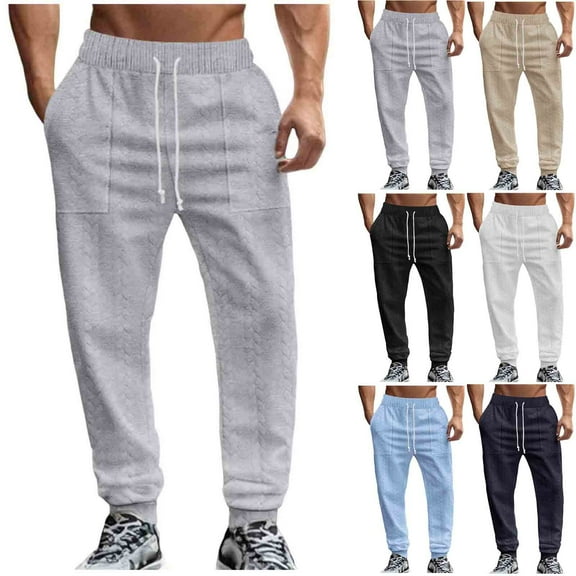 BiZtdJrK Mens Sweatpant Casual Jacquard Knitting Tapered Pants Joggers Elastic Waisted Athletic Drawstring Pant with Pockets, Khaki, S