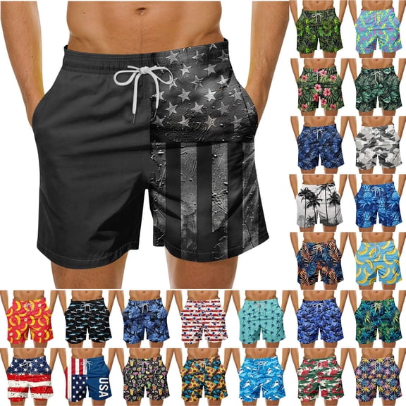 BiZtdJrK Mens Swim Trunks 9 Inch Inseam Bathing Suits Hawaiian Holiday Drawstring Swimming Beach Shorts Tropical Graphic Print Board Shorts with Pocket Multicolor S