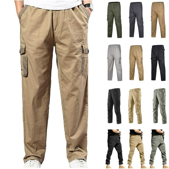 BiZtdJrK Mens Tactical Pants Big and Tall Straight Cargo Pants Causal Elastic Waist Multi Pockets Work Trousers for Outdoor Hiking Gray M