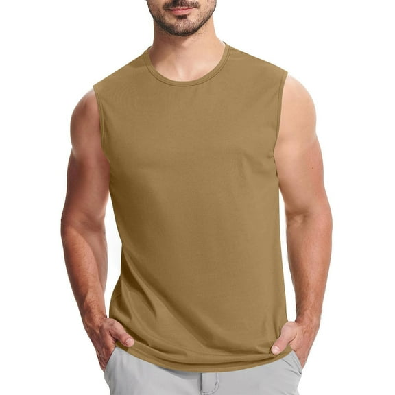 BiZtdJrK Mens Tank Tops Summer Workout Gym Tanks Lightweight Casual Athletic Sleeveless Tee Tops Khaki S