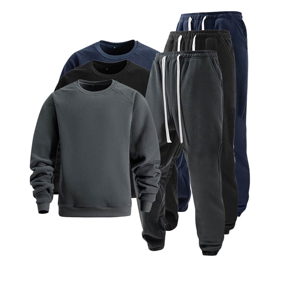 BiZtdJrK Mens Track Suits 2 Piece Set Polar Fleece Long Sleeve Shirts and Sweatpants Casual Jogger Sets with Pockets Sweatsuits, Black, XL