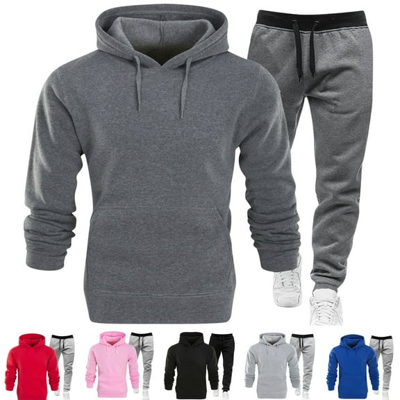 BiZtdJrK Mens Tracksuit 2 Piece Fall Outfits Casual Solid Jogger Sport Gym Sweatsuit Long Sleeve Hoodies and Sweatpant Matching Sets, Red, M