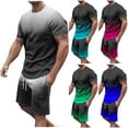thumbnail image 1 of BiZtdJrK Mens Two Piece Sets Summer Short Sleeve Tshirts Matching Casual Drawstring Beach Shorts Outfits Loose Plus Size Gradient Print Tracksuits Clearance Items Blue 3XL, 1 of 6
