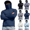 thumbnail image 1 of BiZtdJrK Mens UPF 50+ Fishing Hoodie Full Zip Integrated Face Cover Sun Protection Hooded Shirts Solid Quick Dry Long Sleeve Rash Guards Light Blue XS, 1 of 8