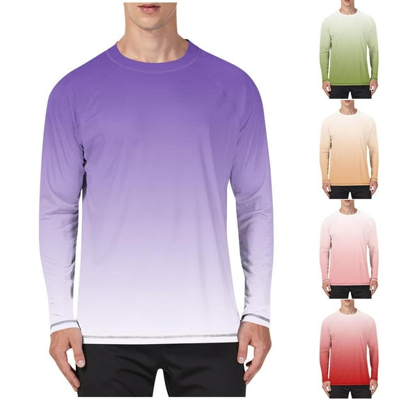 BiZtdJrK Mens UPF 50+ UV Shirts Color Block Long Sleeve Crew Neck Fashion SPF Tops Rash Guards Comfy Casual Summer Tees Big and Tall Sun Shirt Pink XXXL