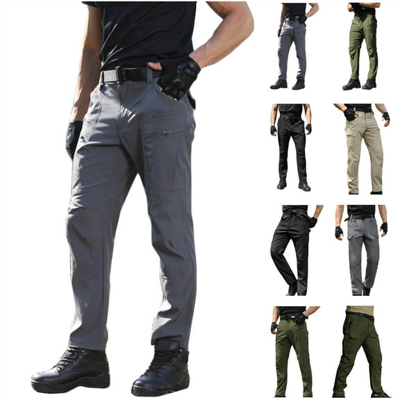 BiZtdJrK Mens Water Resistant Quick Dry Tactical Cargo Pants Outdoor Ripstop Hiking Pants Solid Multi Pockets Work Trousers, Black, XXXXL