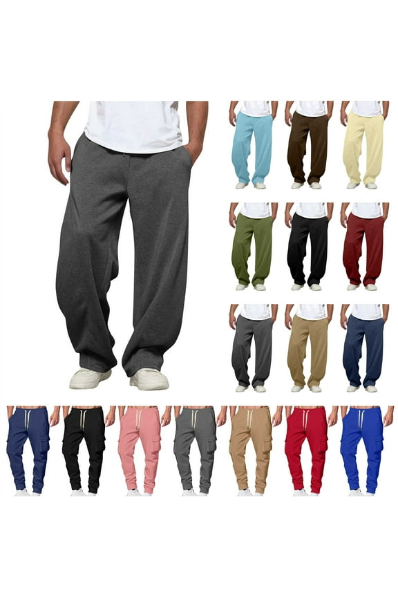 BiZtdJrK Mens Wide Leg Sweatpants Gym Casual Drawstring Joggers Solid Color Loose Fleece Workout Pants with Pockets, Sky Blue, M