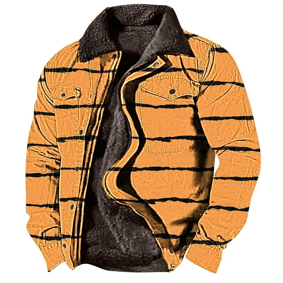 BiZtdJrK Men Heavyweight Sweatshirt Fleece Lined Zipper Long Sleeve Winter Warm Coat Casual Vintage Print Jackets Limited Time Sale Orange XXL