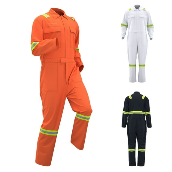 BiZtdJrK Mens Work Coveralls Big and Tall High Visibility Overalls Workwear Long Sleeve Multi Pockets Jumpsuit Workshop Uniforms, White, M