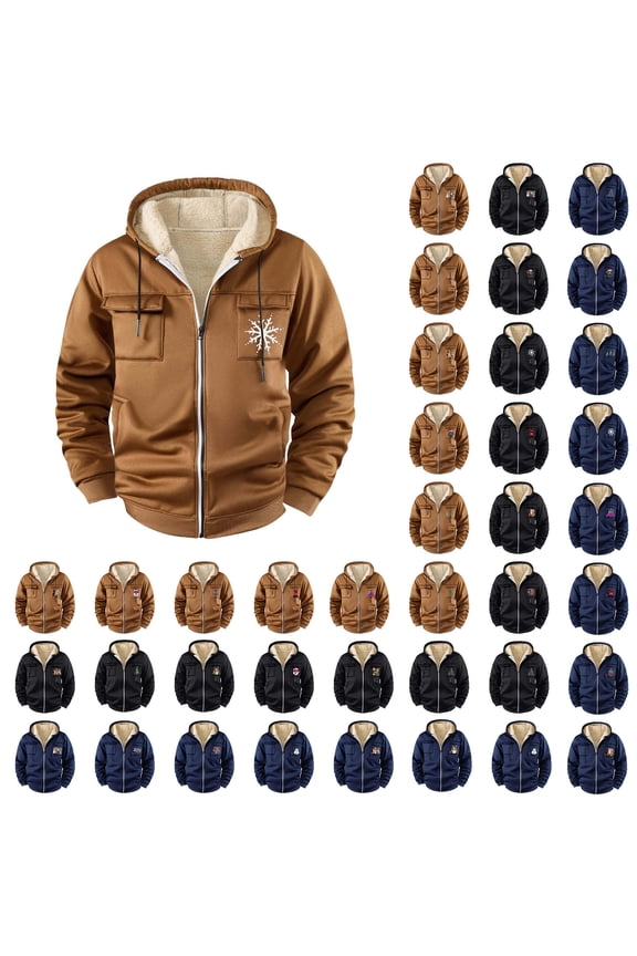 BiZtdJrK Mens Zip Up Hoodies Thermal Sherpa Lined Cargo Work Winter Jackets Fleece Warm Hooded Sweatshirts Coat, Khaki, XXXL