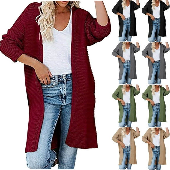 BiZtdJrK Mid Length Cardigan Sweaters for Women Cable Knit Long Sleeve Open Front Sweater Comfy Casual Fall Cardigans Wine XL
