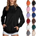 thumbnail image 1 of BiZtdJrK Mock Neck Hoodie Women Basic Solid Long Sleeve Sweatshirts with Pockets Lightweight Casual Athletic Hooded Pullover Beige XXL, 1 of 8