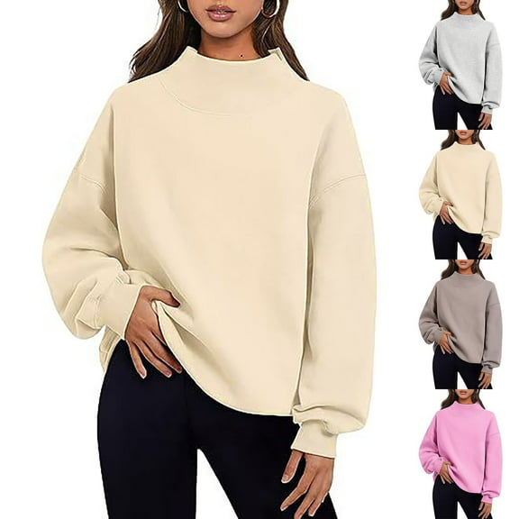 BiZtdJrK Mock Neck Sweatshirt Women Long Sleeve Loose Fit Casual Fall Pullover Comfy Lounge Sweatshirts Gray M