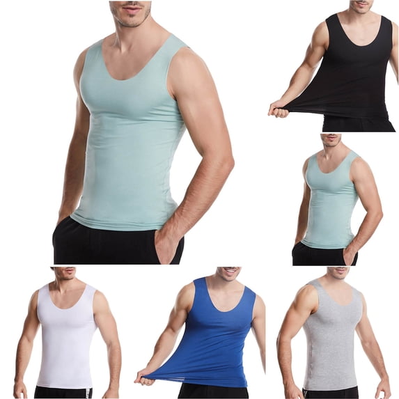 BiZtdJrK Modal Tank Tops for Men Big and Tall Quick Dry Athletic Running Gym Undershirts Solid Cut Off Muscle Shirts White L