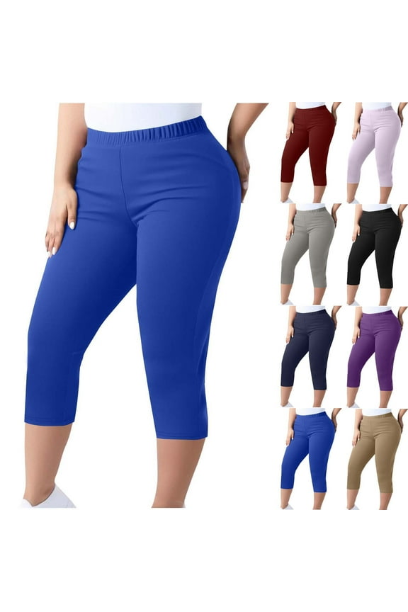 Mothers Day Gifts for Women Elastic Waisted Plus Size Capris Buttery Soft Casual Capri Leggings Solid Summer Beach Leggings clearance sale prime Pink L