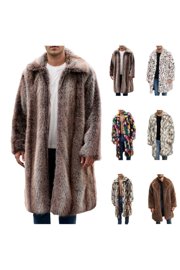 BiZtdJrK Multicolor Long Faux Fur Winter Coats for Men Casual Lapel Open Front Long Sleeve Jacket Fashion Fluffy Warm Shaggy Outerwear, L