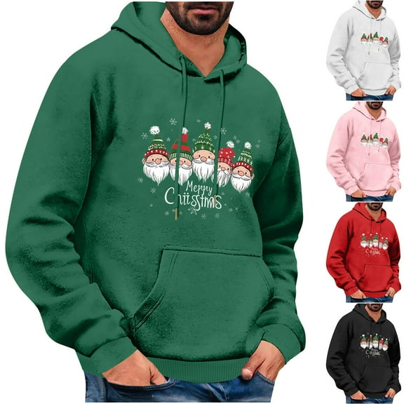 BiZtdJrK Novelty Graphic Hoodie Sweatshirt for Men Cute Santa Printed Long Sleeve Pullover Sweatshirts Drawstring Funny Xmas Hooded Shirts with Pocket Green S